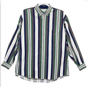 Vintage Izod Striped Button Down Shirt 100% Cotton Preppy Nautical Office Men M